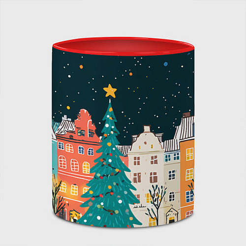 Кружка цветная Новогодняя ночь в городе / 3D-Белый + красный – фото 2