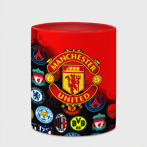 Кружка цветная Манчестер Юнайтед логотипы команд / 3D-Белый + красный – фото 2