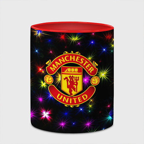 Кружка цветная Манчестер Юнайтед праздничные огни / 3D-Белый + красный – фото 2