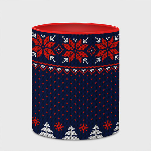 Кружка цветная Новогодний вязаный узор / 3D-Белый + красный – фото 2