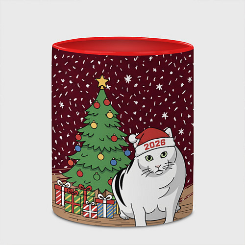 Кружка цветная Кот Бендер и ёлка / 3D-Белый + красный – фото 2