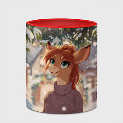 Кружка 3D Новогодняя аниме лошадка, цвет: 3D-белый + красный — фото 2