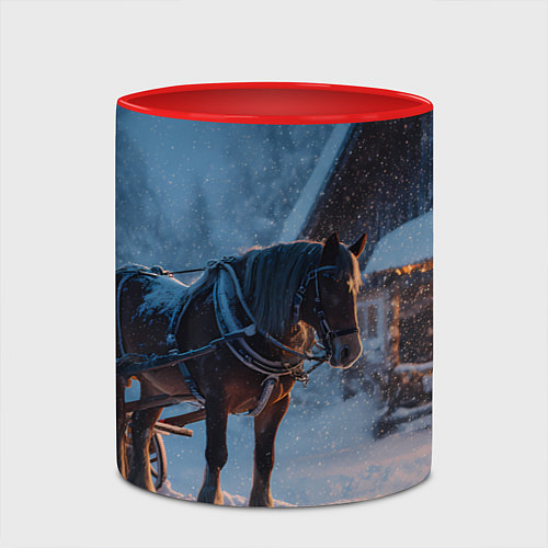 Кружка цветная Лошадь у избы / 3D-Белый + красный – фото 2