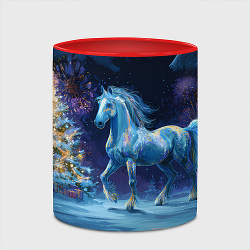 Кружка цветная Сияющая новогодняя лошадка / 3D-Белый + красный – фото 2