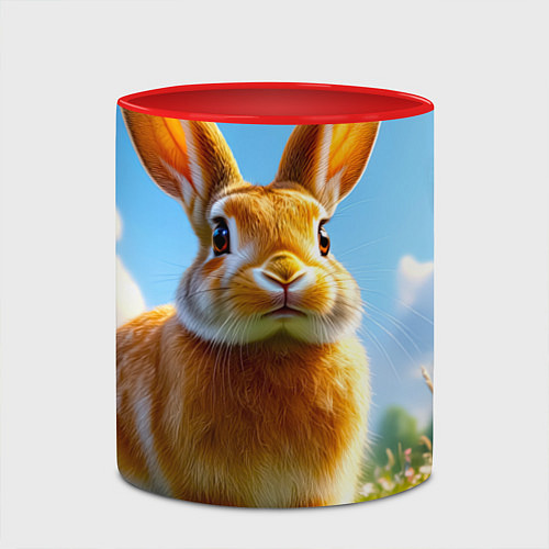 Кружка цветная Солнечный кролик на лугу / 3D-Белый + красный – фото 2