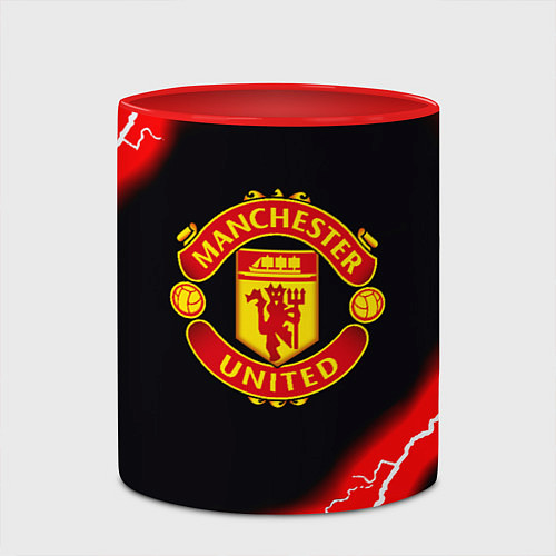 Кружка цветная Манчестер Юнайтед шторм молнии / 3D-Белый + красный – фото 2