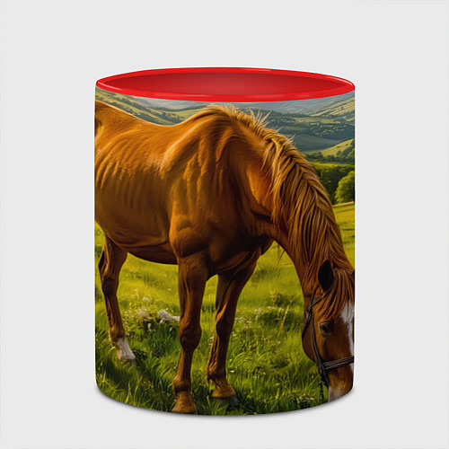 Кружка цветная Зелёные холмы и конь / 3D-Белый + красный – фото 2