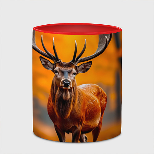 Кружка цветная Осенний лес с оленем / 3D-Белый + красный – фото 2