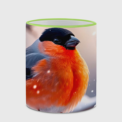 Кружка цветная Снегирь на зимней ветке / 3D-Светло-зеленый кант – фото 2