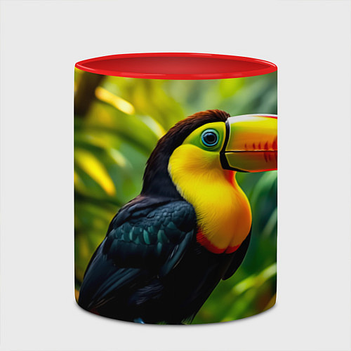 Кружка цветная Тукан на ветке / 3D-Белый + красный – фото 2