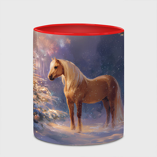 Кружка цветная Лошадка в новогоднем лесу / 3D-Белый + красный – фото 2