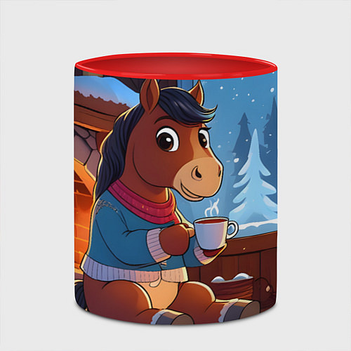 Кружка цветная Лошадка у камина / 3D-Белый + красный – фото 2