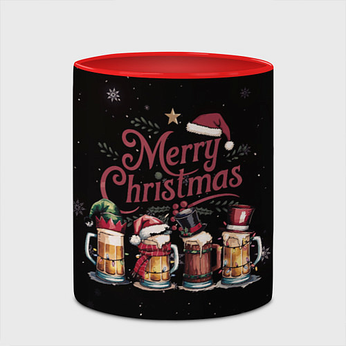 Кружка цветная Кружки пива в новогодних шапках / 3D-Белый + красный – фото 2