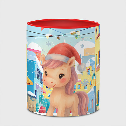 Кружка цветная Лошадка с новогоднем венком / 3D-Белый + красный – фото 2