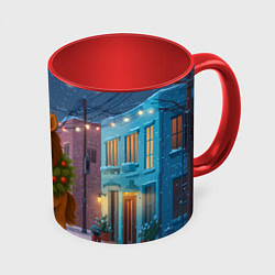 Кружка 3D Лошадка с новогоднем венком 2026, цвет: 3D-белый + красный