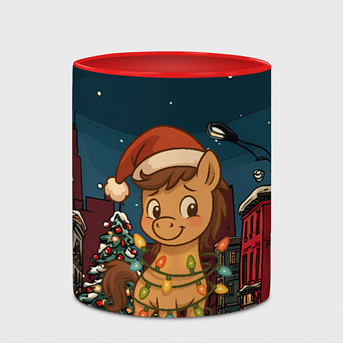 Кружка цветная Лошадка в новогодней гирлянде / 3D-Белый + красный – фото 2