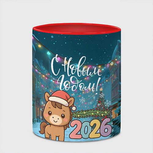 Кружка цветная Новогодняя лошадка 2026 год / 3D-Белый + красный – фото 2