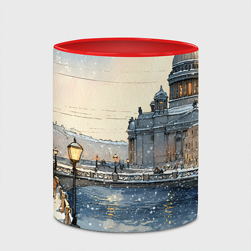 Кружка цветная Санкт-Петербург снежный день / 3D-Белый + красный – фото 2