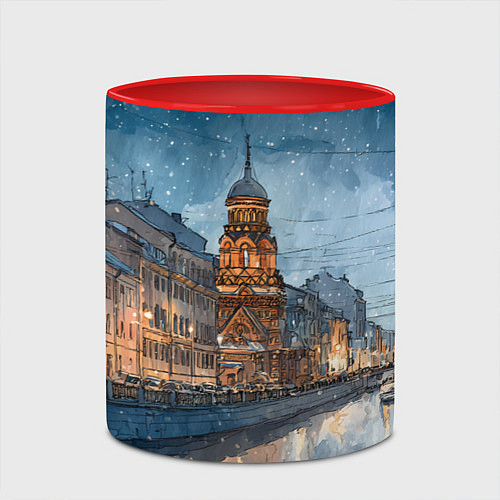 Кружка цветная Санкт-Петербург зимний город / 3D-Белый + красный – фото 2