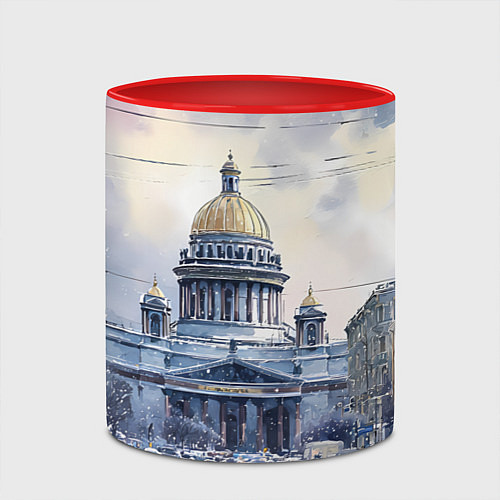 Кружка цветная Санкт-Петербург зимний город / 3D-Белый + красный – фото 2