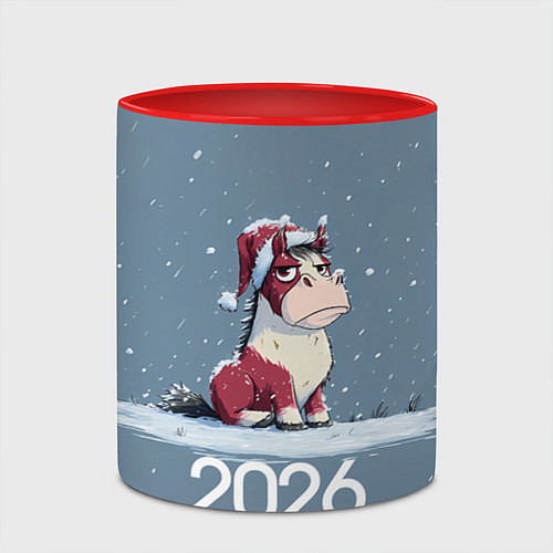 Кружка цветная 2026 Новогодняя карикатурная лошадка / 3D-Белый + красный – фото 2