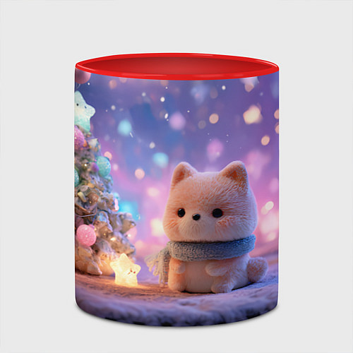 Кружка цветная Новогодний пушистый щенок / 3D-Белый + красный – фото 2