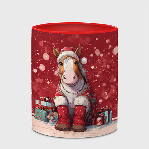 Кружка цветная Лошадка в новогодних сапогах / 3D-Белый + красный – фото 2