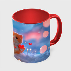 Кружка 3D Рыжий котенок в сердечках у елочки, цвет: 3D-белый + красный