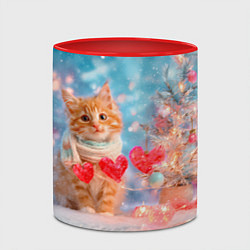 Кружка 3D Котенок и гирлянда из сердечек, цвет: 3D-белый + красный — фото 2