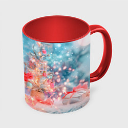 Кружка 3D Котенок и гирлянда из сердечек, цвет: 3D-белый + красный