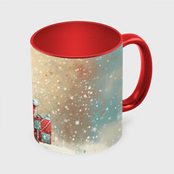 Кружка 3D Новогодний кот сфинкс, цвет: 3D-белый + красный