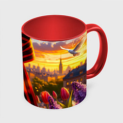 Кружка 3D Символы Победы: лента, голуби, салют, цвет: 3D-белый + красный