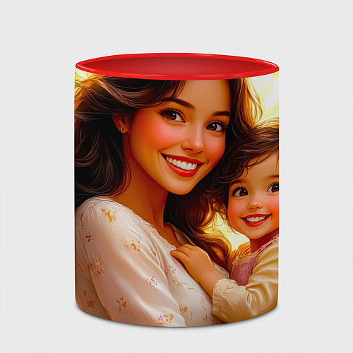 Кружка цветная Мама и дочка: мгновение счастья / 3D-Белый + красный – фото 2