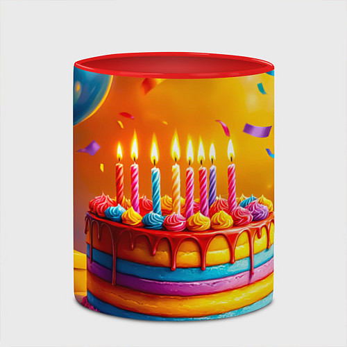 Кружка цветная Радуга праздничного торта / 3D-Белый + красный – фото 2