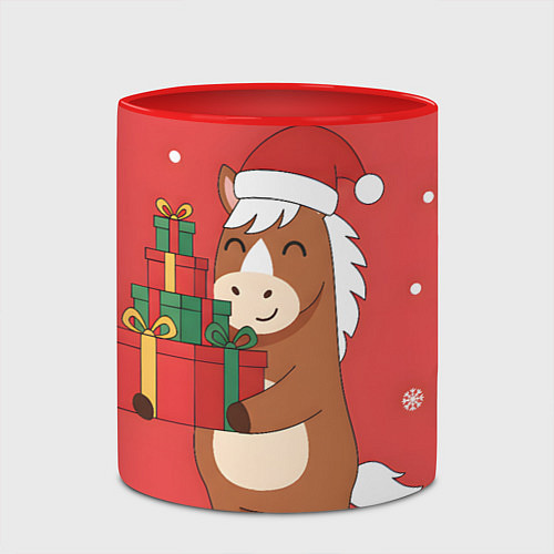 Кружка цветная Новогодняя лошадка с подарками / 3D-Белый + красный – фото 2