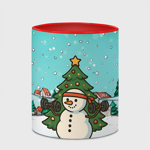 Кружка цветная Снеговик - Новогодний Зож / 3D-Белый + красный – фото 2