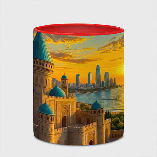 Кружка цветная Баку сплетение эпох на закате / 3D-Белый + красный – фото 2