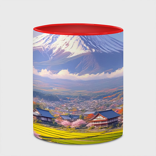 Кружка цветная Сакура у подножия Фудзиямы / 3D-Белый + красный – фото 2