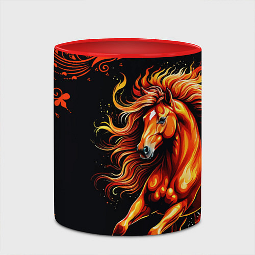 Кружка цветная Огненный конь в русской хохломе / 3D-Белый + красный – фото 2