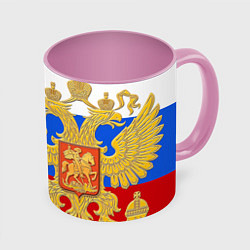 Кружка 3D Герб России: триколор, цвет: 3D-белый + розовый