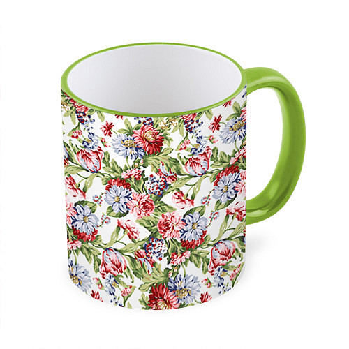 Кружка цветная Цветы / 3D-Светло-зеленый кант – фото 1