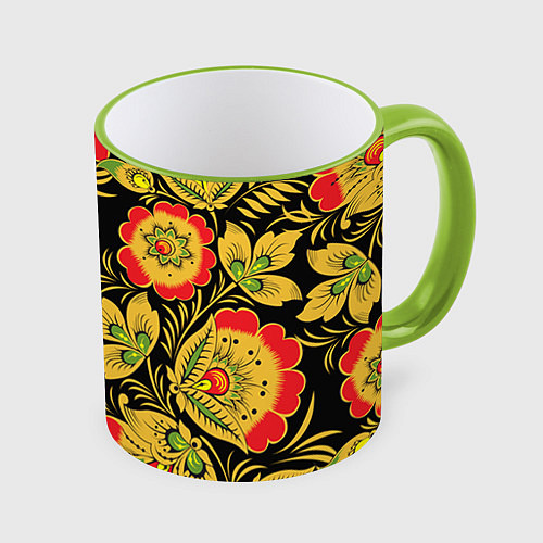 Кружка цветная Хохлома / 3D-Светло-зеленый кант – фото 1