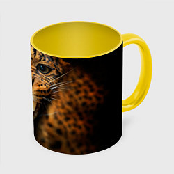 Кружка 3D Рык леопарда, цвет: 3D-белый + желтый