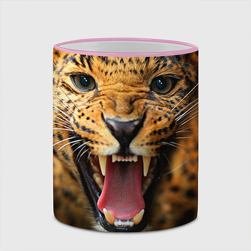 Кружка цветная Рык леопарда / 3D-Розовый кант – фото 2
