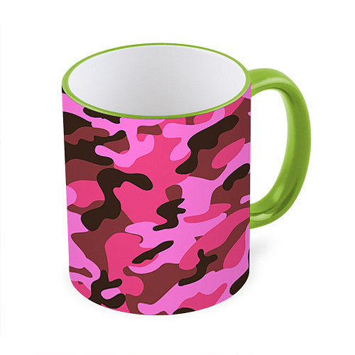 Кружка цветная Камуфляж: розовый/коричневый / 3D-Светло-зеленый кант – фото 1