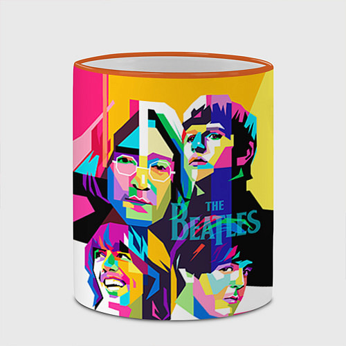 Кружка цветная The Beatles: Poly-art / 3D-Оранжевый кант – фото 2