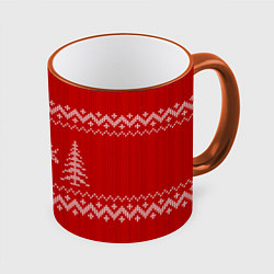Кружка 3D Олени под елками, цвет: 3D-оранжевый кант