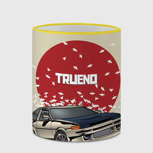 Кружка цветная Toyota Trueno ae86 / 3D-Желтый кант – фото 2