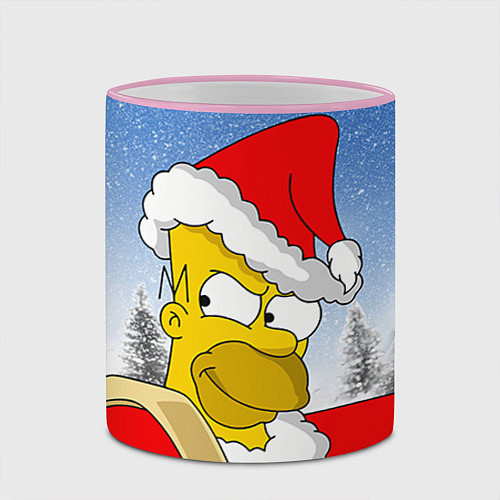 Кружка цветная Санта Гомер / 3D-Розовый кант – фото 2