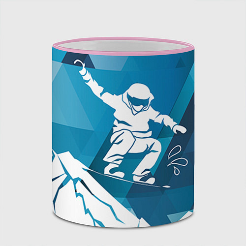 Кружка цветная Горы и сноубордист / 3D-Розовый кант – фото 2